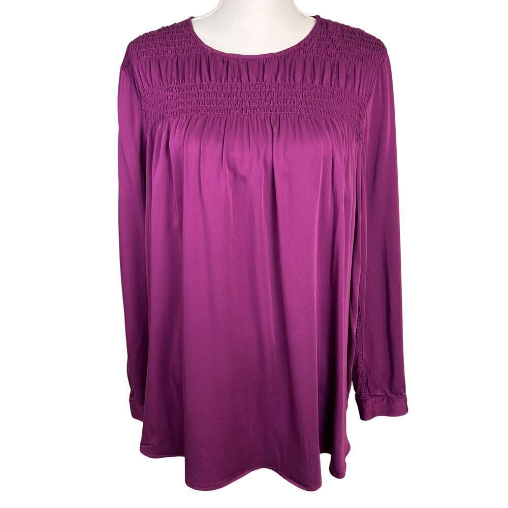 J.Jill women's purple smocked long sleeve viscose relaxed fit‎ blouse size L